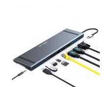 Док-станция Blueendless 11в1 USB Type-C, 2xHDMI, VGA, Card Reader, Сеть, 3xUSB 3.0, аудио