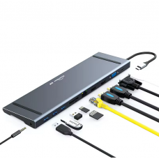 Док-станция Blueendless 11в1 USB Type-C, 2xHDMI, VGA, Card Reader, Сеть, 3xUSB 3.0, аудио